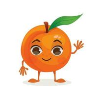 Fruit cartoon character - Peach. Fruit with face, arms and legs. Vector graphic.