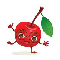 Berry cartoon character - Cherry. Berries with face, arms and legs. Vector graphic.