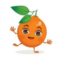 Fruit cartoon character - Orange. Fruit with face, arms and legs. Vector graphic.