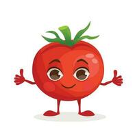 Vegetable cartoon character - Tomato. Vegetable with a face, arms and legs. Vector graphic.