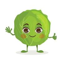 Vegetable cartoon character - Cabbage. Vegetable with a face, arms and legs. Vector graphic.