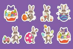 Set of stickers with Easter Bunny. Happy Easter. Vector graphic.