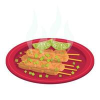 Chicken skewers with lime and green onions. Barbecue. Vector graphic.
