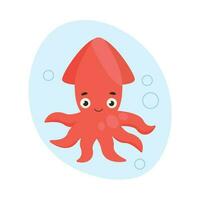 Cute squid swims in the water. Sea life. Vector graphic.