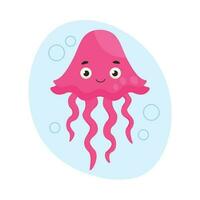 Cute jellyfish swims in the water. Sea life. Vector graphic.