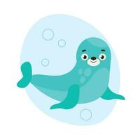 Cute fur seal swims in the water. Sea life. Vector graphic.