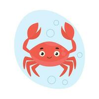 Cute crab swims in the water. Sea life. Vector graphic.