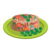 Aspic. Meat broth in the form of jelly with pieces of meat and vegetables. Vector graphic.