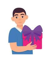 Man holds a gift box with a bow in his hands. Father's Day. Birthday. Holiday. Vector graphic.