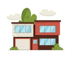 Modern architecture of a house with a garage. Private real estate. Sweet home. Vector graphic.