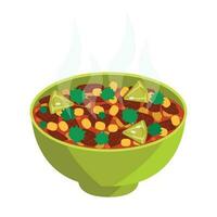 Pozole. Thick soup with meat and corn. Vector graphic.