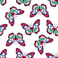 Seamless bright pattern with beautiful flying butterflies on a white background. Vector graphic.