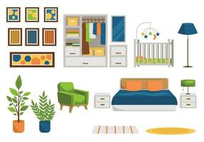 conjunto de mueble y interior cosa. dormitorio. vector gráfico.