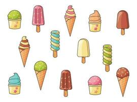 Set of different types of ice cream. Dessert. Vector graphic.