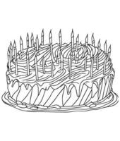 Cake coloring page. Birthday cake coloring page for kids and adults. mid content coloring page for amazon KDP. Coloring page of Cake vector