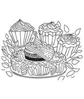 Cake coloring page. Birthday cake coloring page for kids and adults. mid content coloring page for amazon KDP. Coloring page of Cake vector