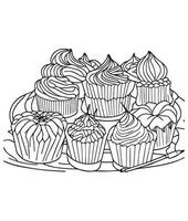 Cake coloring page. Birthday cake coloring page for kids and adults. mid content coloring page for amazon KDP. Coloring page of Cake vector