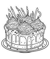 Cake coloring page. Birthday cake coloring page for kids and adults. mid content coloring page for amazon KDP. Coloring page of Cake vector