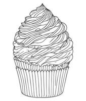 Cup Cake coloring page. Birthday Cup cake coloring page for kids and adults. mid content coloring page for amazon KDP. Coloring page of cup cake. vector
