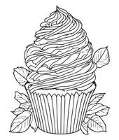 Cup Cake coloring page. Birthday Cup cake coloring page for kids and adults. mid content coloring page for amazon KDP. Coloring page of cup cake. vector