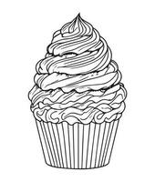 Cup Cake coloring page. Birthday Cup cake coloring page for kids and adults. mid content coloring page for amazon KDP. Coloring page of cup cake. vector