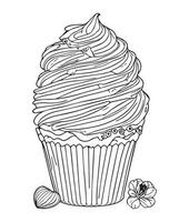 Cup Cake coloring page. Birthday Cup cake coloring page for kids and adults. mid content coloring page for amazon KDP. Coloring page of cup cake. vector