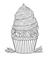 Cup Cake coloring page. Birthday Cup cake coloring page for kids and adults. mid content coloring page for amazon KDP. Coloring page of cup cake. vector