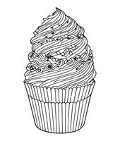 Cup Cake coloring page. Birthday Cup cake coloring page for kids and adults. mid content coloring page for amazon KDP. Coloring page of cup cake. vector