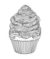 Cup Cake coloring page. Birthday Cup cake coloring page for kids and adults. mid content coloring page for amazon KDP. Coloring page of cup cake. vector