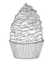 Cup Cake coloring page. Birthday Cup cake coloring page for kids and adults. mid content coloring page for amazon KDP. Coloring page of cup cake. vector