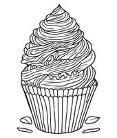 Cup Cake coloring page. Birthday Cup cake coloring page for kids and adults. mid content coloring page for amazon KDP. Coloring page of cup cake. vector