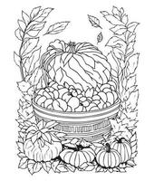 Halloween Pumpkin Coloring Pages.  vegetable coloring page. pumpkin line art. vegetable line art vector