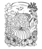 Víspera de Todos los Santos calabaza colorante paginas vegetal colorante página. calabaza línea Arte. vegetal línea Arte vector