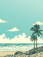 tropical beach and waves with a palm trees background illustration design vector