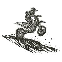 Dirt bike motocross in action on the track with a vintage style illustration vector