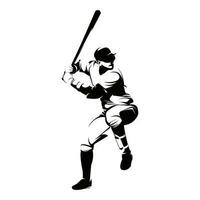 masculino béisbol jugador siluetas en blanco antecedentes aislado. silueta de un masculino béisbol jugador golpear el pelota vector ilustración