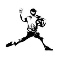 Male baseball player silhouettes on white background isolated. Silhouette of a male baseball player throwing the ball vector illustration