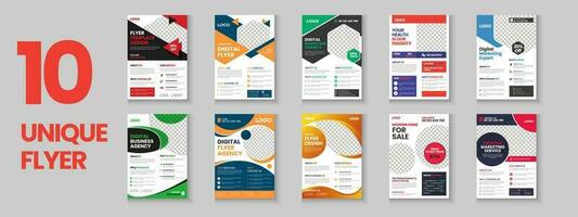 Colorful corporate flyer collection, flyer bundle, mega set gradient color brochure, annual report, proposal, leaflet, company profile, digital marketing poster, case of study, a4 layout with mockup vector