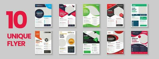 Colorful corporate flyer collection, flyer bundle, mega set gradient color brochure, annual report, proposal, leaflet, company profile, digital marketing poster, case of study, a4 layout with mockup vector