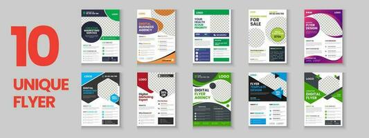 Colorful corporate flyer collection, flyer bundle, mega set gradient color brochure, annual report, proposal, leaflet, company profile, digital marketing poster, case of study, a4 layout with mockup vector