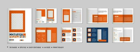 empresa perfil, multi página folleto plantilla, incluir cubrir página, vertical a4 formato presentación, aterrizaje página, anual informe, folleto, revista, catalogar, de moda minimalista vistoso geométrico diseño vector