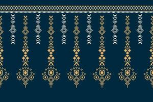 Ethnic geometric fabric pattern Cross Stitch.Ikat embroidery Ethnic oriental Pixel pattern navy blue background. Abstract,vector,illustration. Texture,clothing,frame,decoration,motifs,silk wallpaper. vector