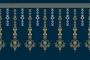 Ethnic geometric fabric pattern Cross Stitch.Ikat embroidery Ethnic oriental Pixel pattern navy blue background. Abstract,vector,illustration. Texture,clothing,frame,decoration,motifs,silk wallpaper. vector