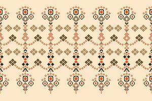 Ethnic geometric fabric pattern Cross Stitch.Ikat embroidery Ethnic oriental Pixel pattern brown cream background. Abstract,vector,illustration. Texture,frame,decoration,motifs,silk wallpaper. vector