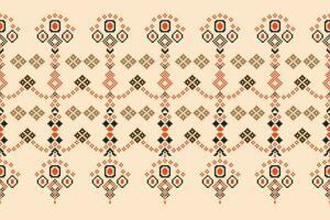 Ethnic geometric fabric pattern Cross Stitch.Ikat embroidery Ethnic oriental Pixel pattern brown cream background. Abstract,vector,illustration. Texture,frame,decoration,motifs,silk wallpaper. vector