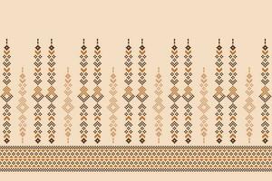 Ethnic geometric fabric pattern Cross Stitch.Ikat embroidery Ethnic oriental Pixel pattern brown cream background. Abstract,vector,illustration. Texture,frame,decoration,motifs,silk wallpaper. vector