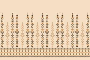 Ethnic geometric fabric pattern Cross Stitch.Ikat embroidery Ethnic oriental Pixel pattern brown cream background. Abstract,vector,illustration. Texture,frame,decoration,motifs,silk wallpaper. vector