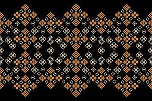 Ethnic geometric fabric pattern Cross Stitch.Ikat embroidery Ethnic oriental Pixel pattern navy blue background. Abstract,vector,illustration. Texture,clothing,frame,decoration,motifs,silk wallpaper. vector