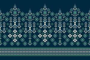 Ethnic geometric fabric pattern Cross Stitch.Ikat embroidery Ethnic oriental Pixel pattern navy blue background. Abstract,vector,illustration. Texture,clothing,frame,decoration,motifs,silk wallpaper. vector