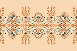 Ethnic geometric fabric pattern Cross Stitch.Ikat embroidery Ethnic oriental Pixel pattern brown cream background. Abstract,vector,illustration. Texture,frame,decoration,motifs,silk wallpaper. vector